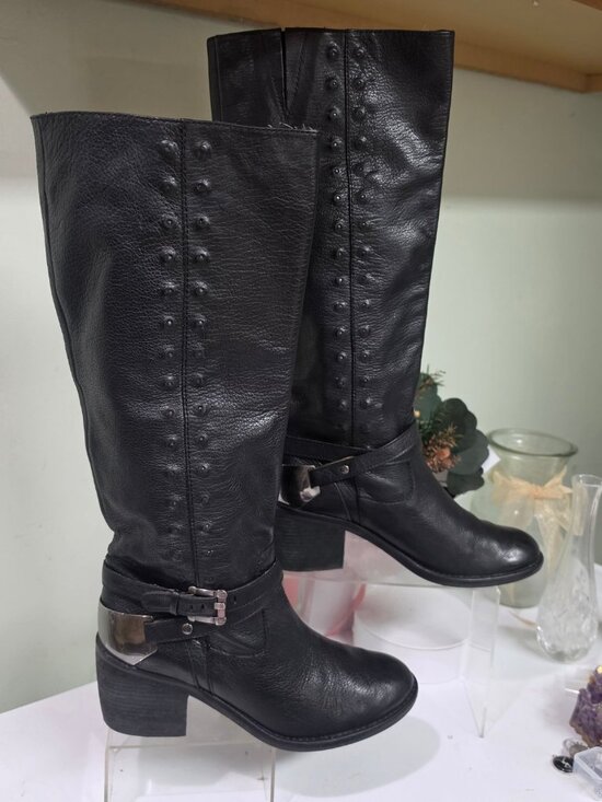Donald pliner Shoes - Donald Pliner Black Leather Knee-High Boots with Studded Detail